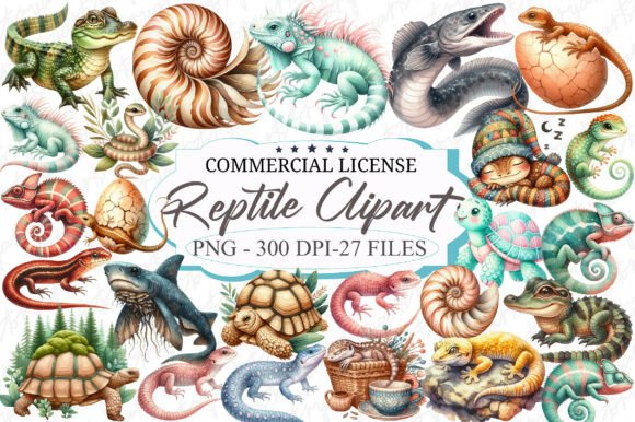 Download Watercolor Reptile Clipart Bundle - Tile Collection