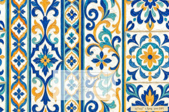 Download Mediterranean Tile Pattern Blue Gold - Tile Collection