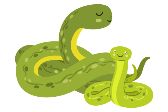 Download Snake Baby with Mom. Cute Reptile Parent - Tile Collection