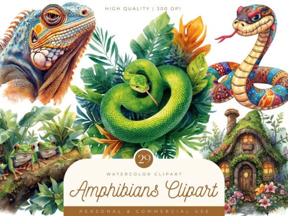 Download Watercolor Reptile Clipart Bundle - Tile Collection