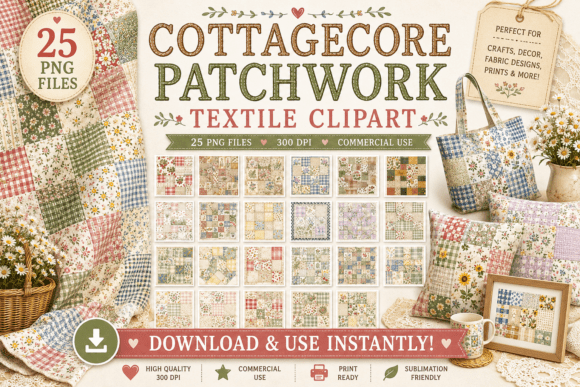 Download Cottagecore Patchwork Textile Clipart - Tile Collection